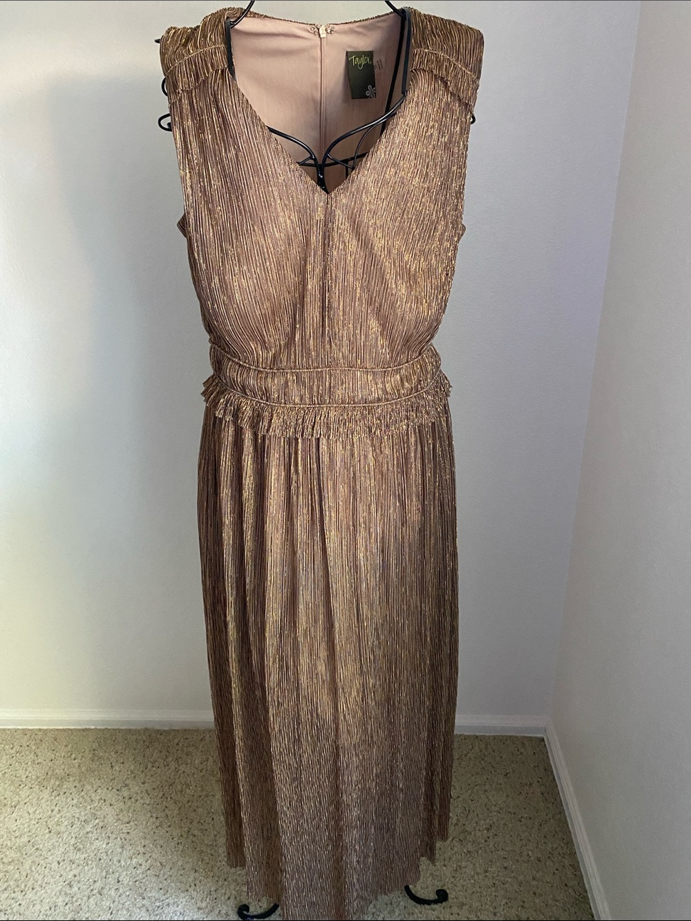 Taylor Metallic Bronze Pleated Maxi Dress